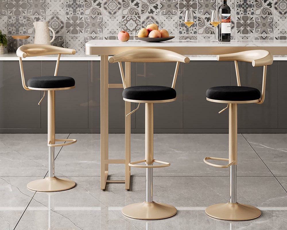 HMR Modern Adjustable Swivel Bar Stools with Velvet Upholstery (Set of 8) - Black