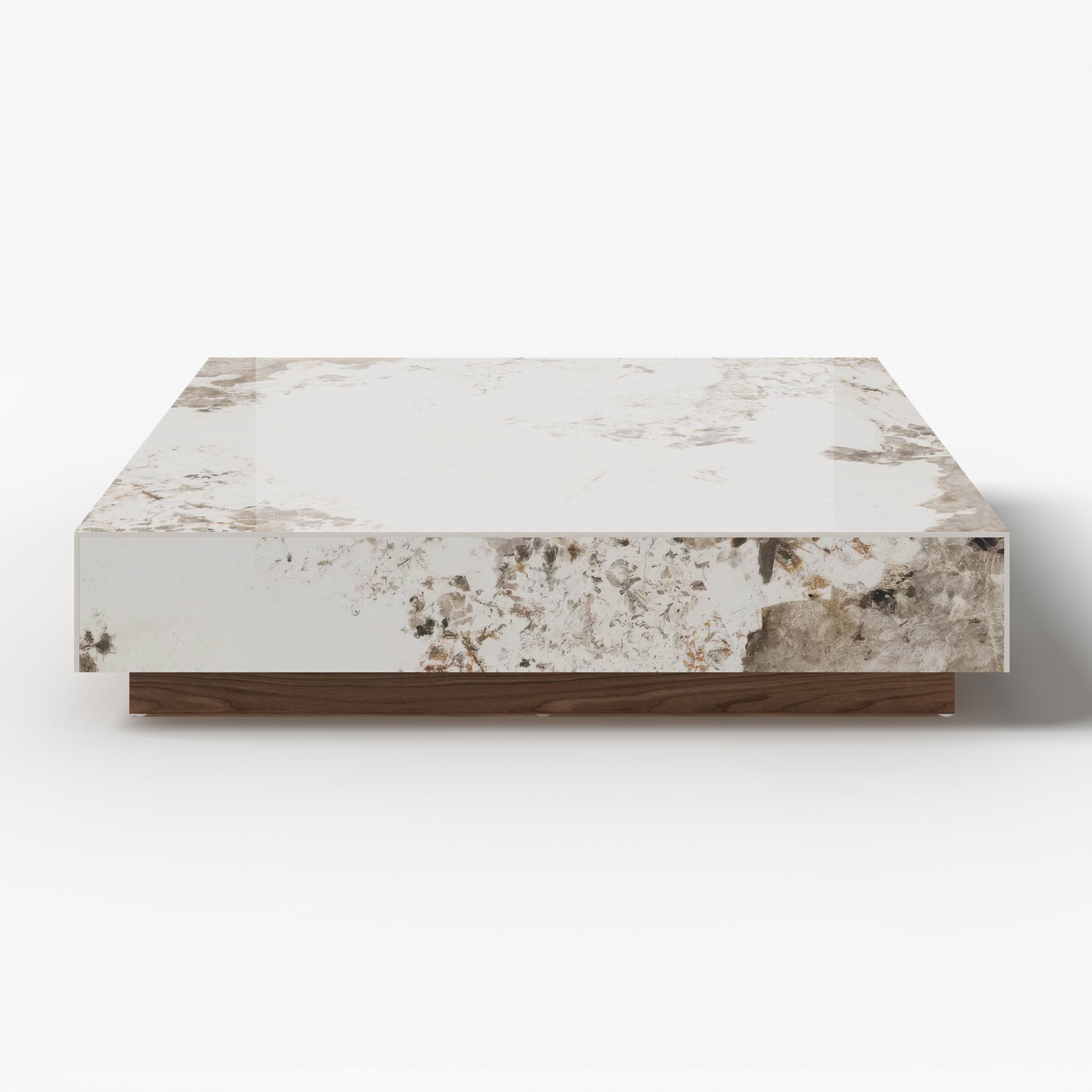 HMR 39" Square Sintered Stone Block Coffee Table With Wood Base - Off-White