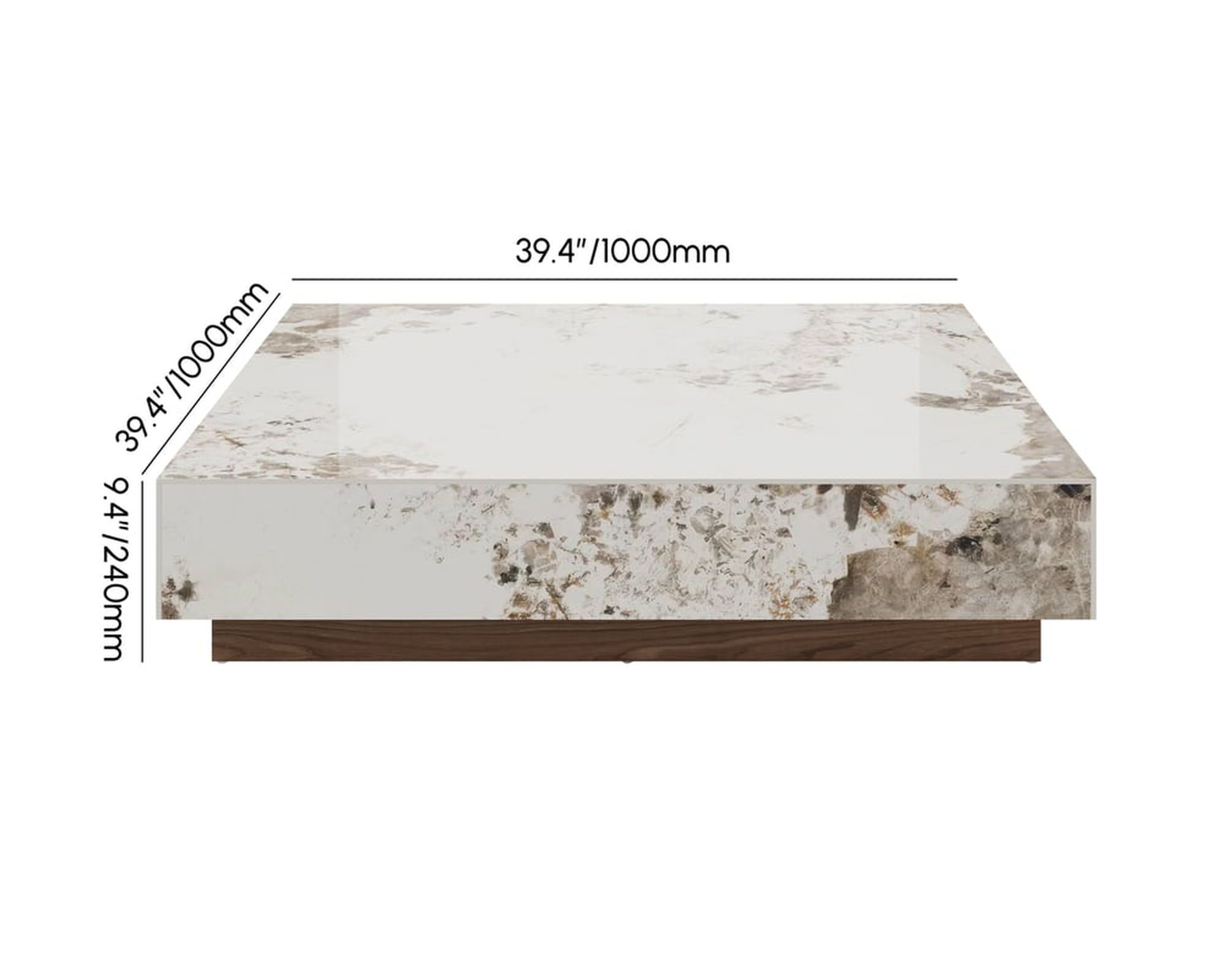 HMR 39" Square Sintered Stone Block Coffee Table With Wood Base - Off-White