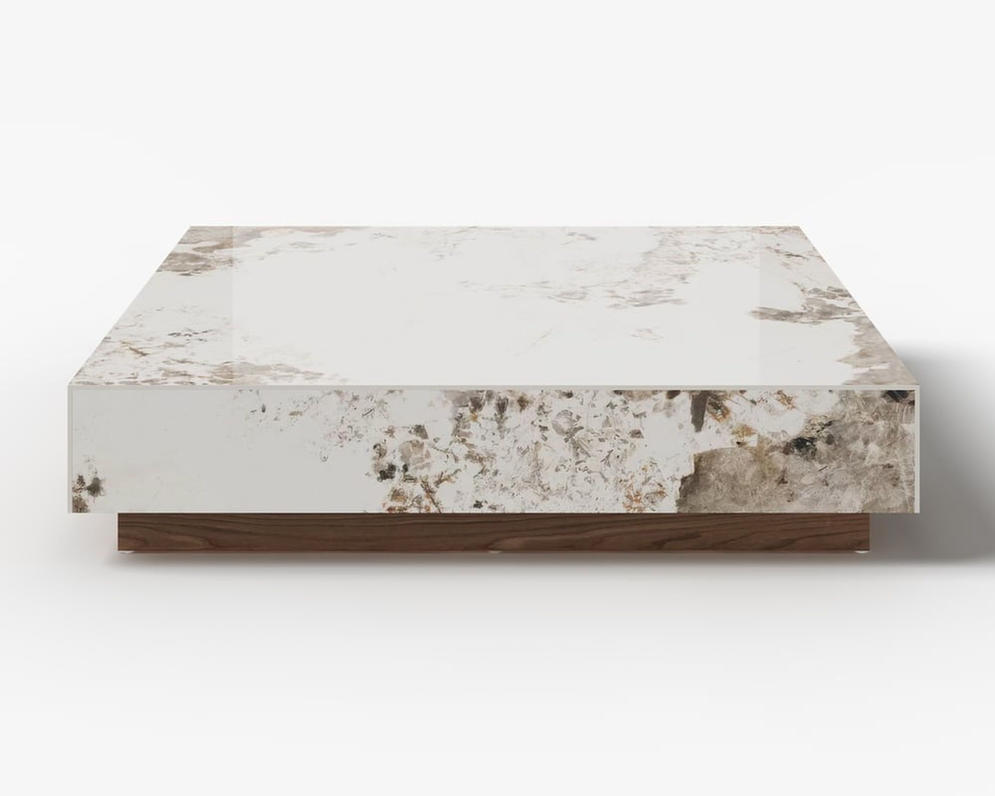 HMR 39" Square Sintered Stone Block Coffee Table With Wood Base - Off-White