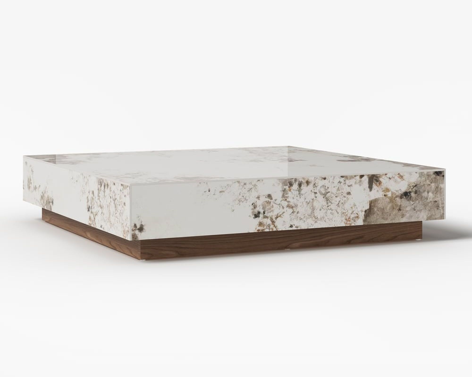 HMR 39" Square Sintered Stone Block Coffee Table With Wood Base - Off-White