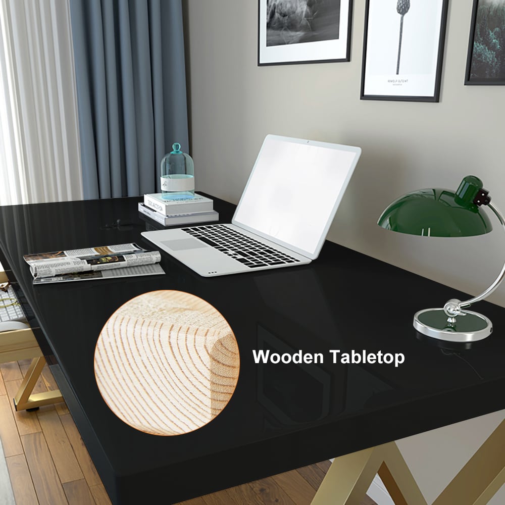 HMR Modern Rectangular 47" Writing Desk with Base & Drawer - Black