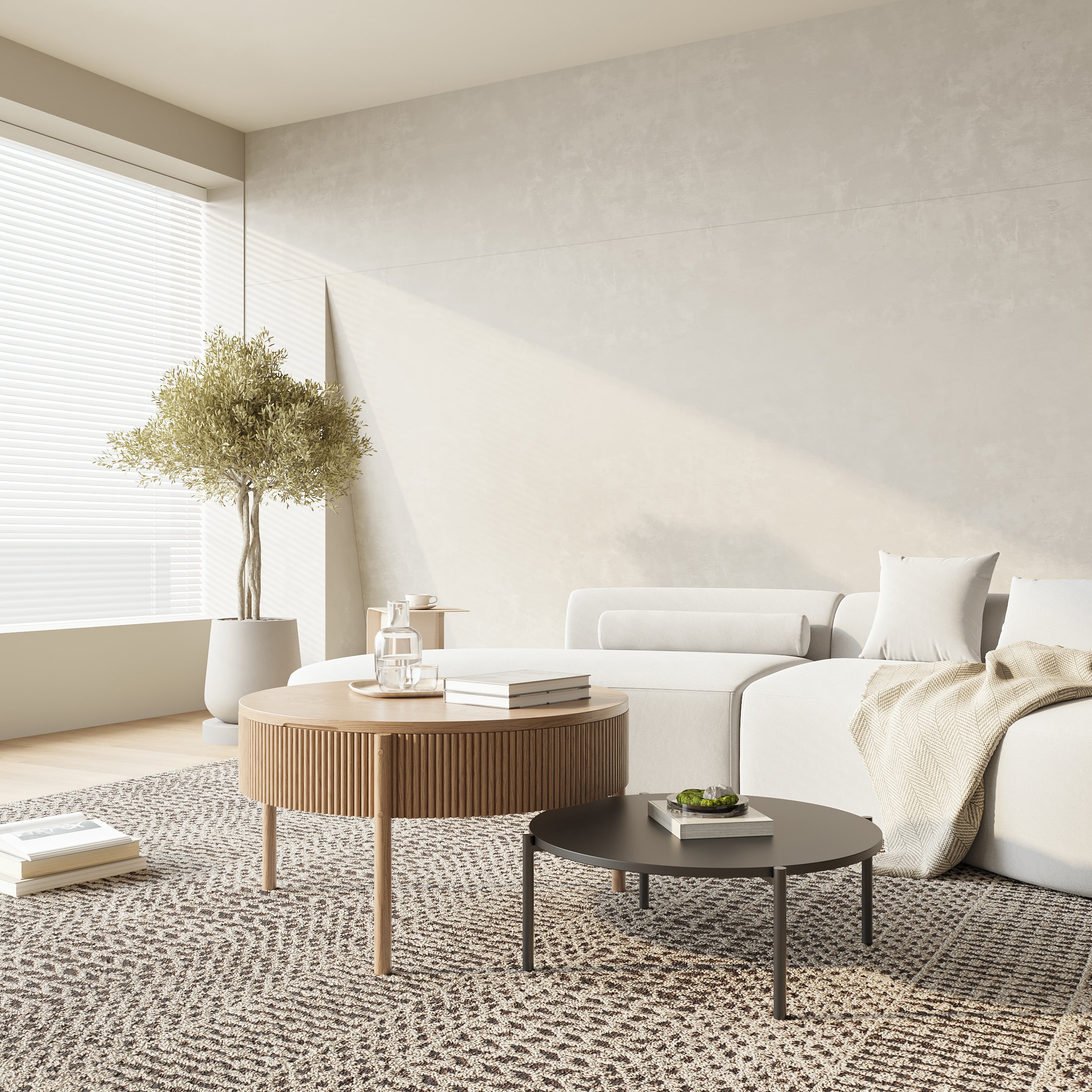 HMR - Round Lift Top Nesting Natural Coffee Table Set(24"-30")