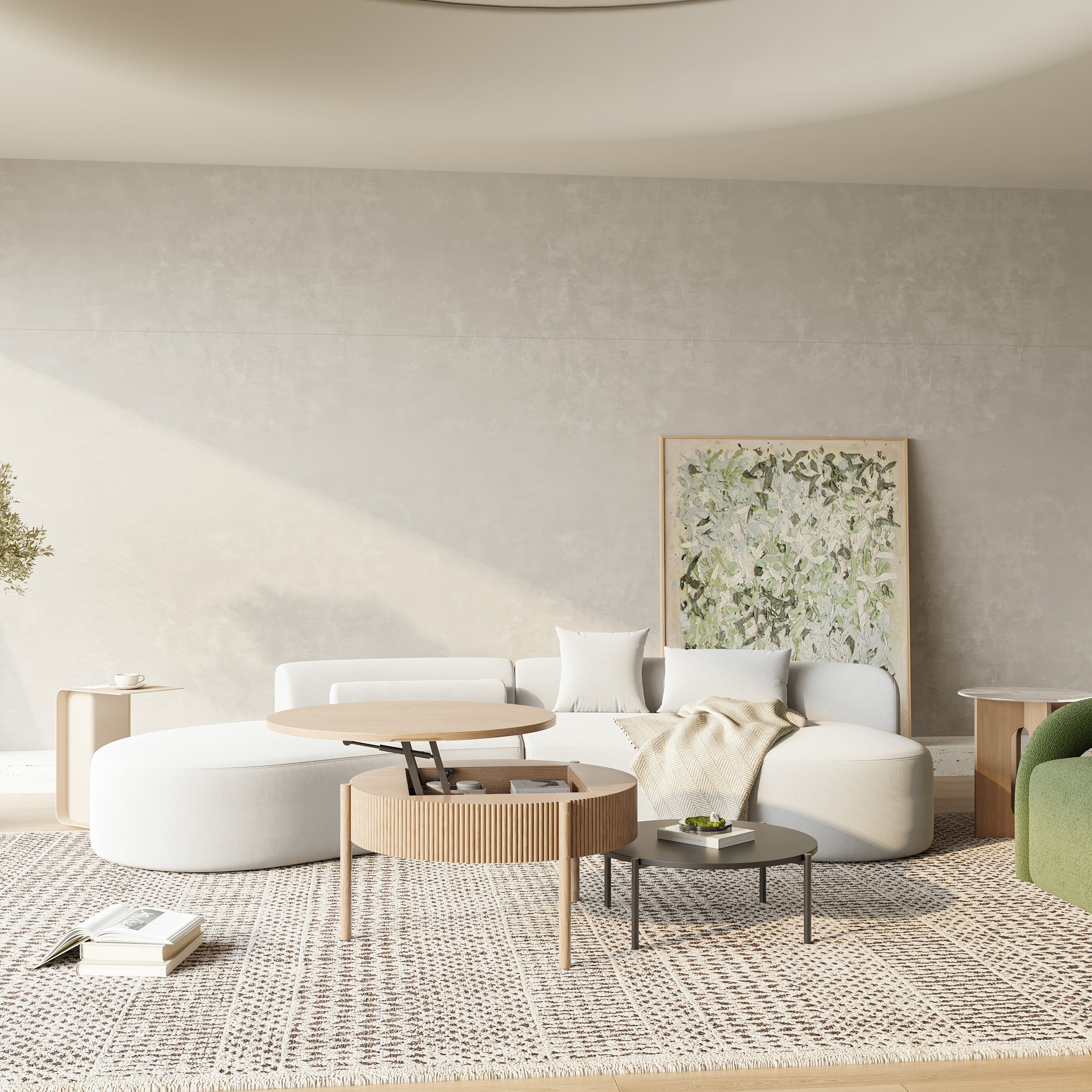 HMR - Round Lift Top Nesting Natural Coffee Table Set(24"-30")
