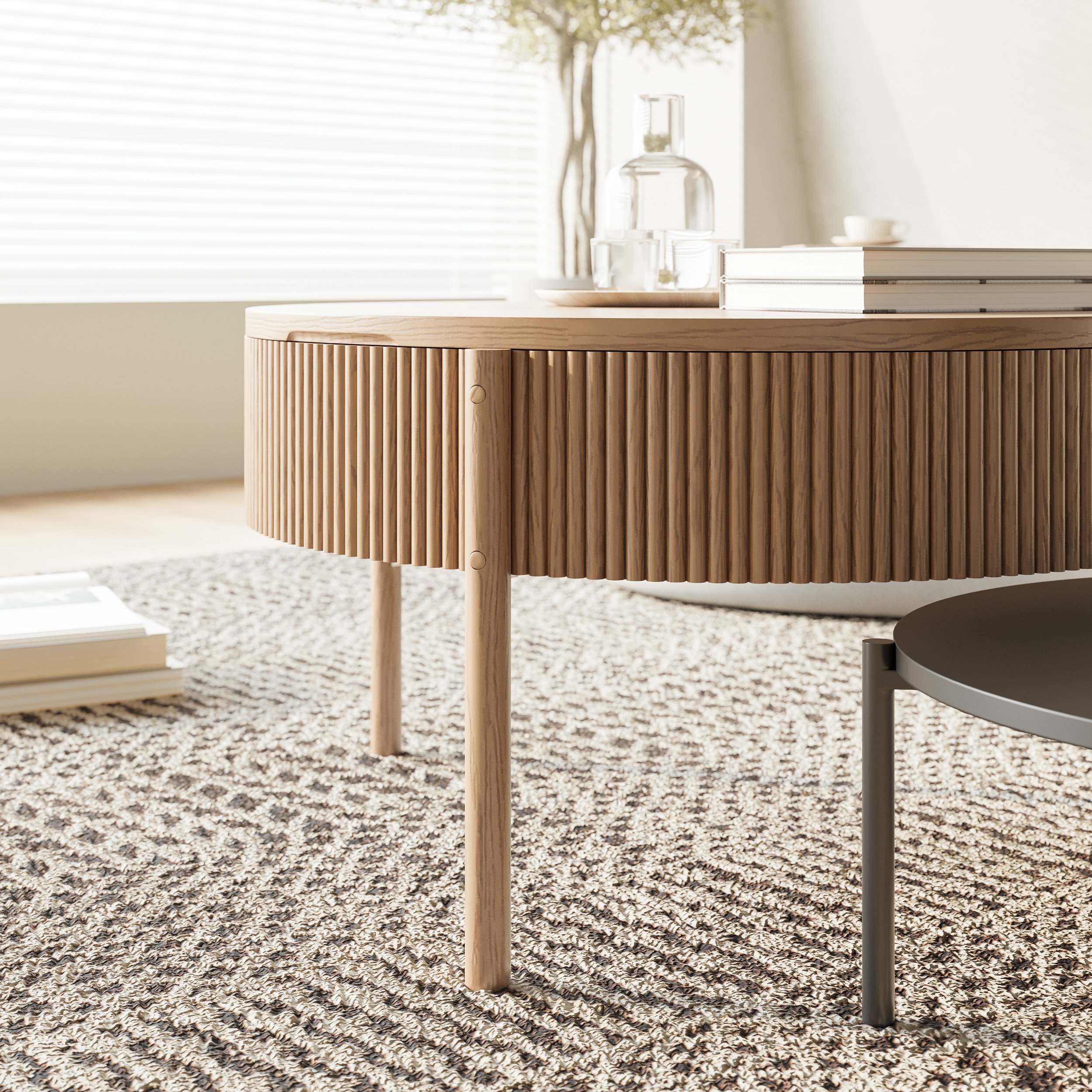 HMR - Round Lift Top Nesting Natural Coffee Table Set(24"-30")