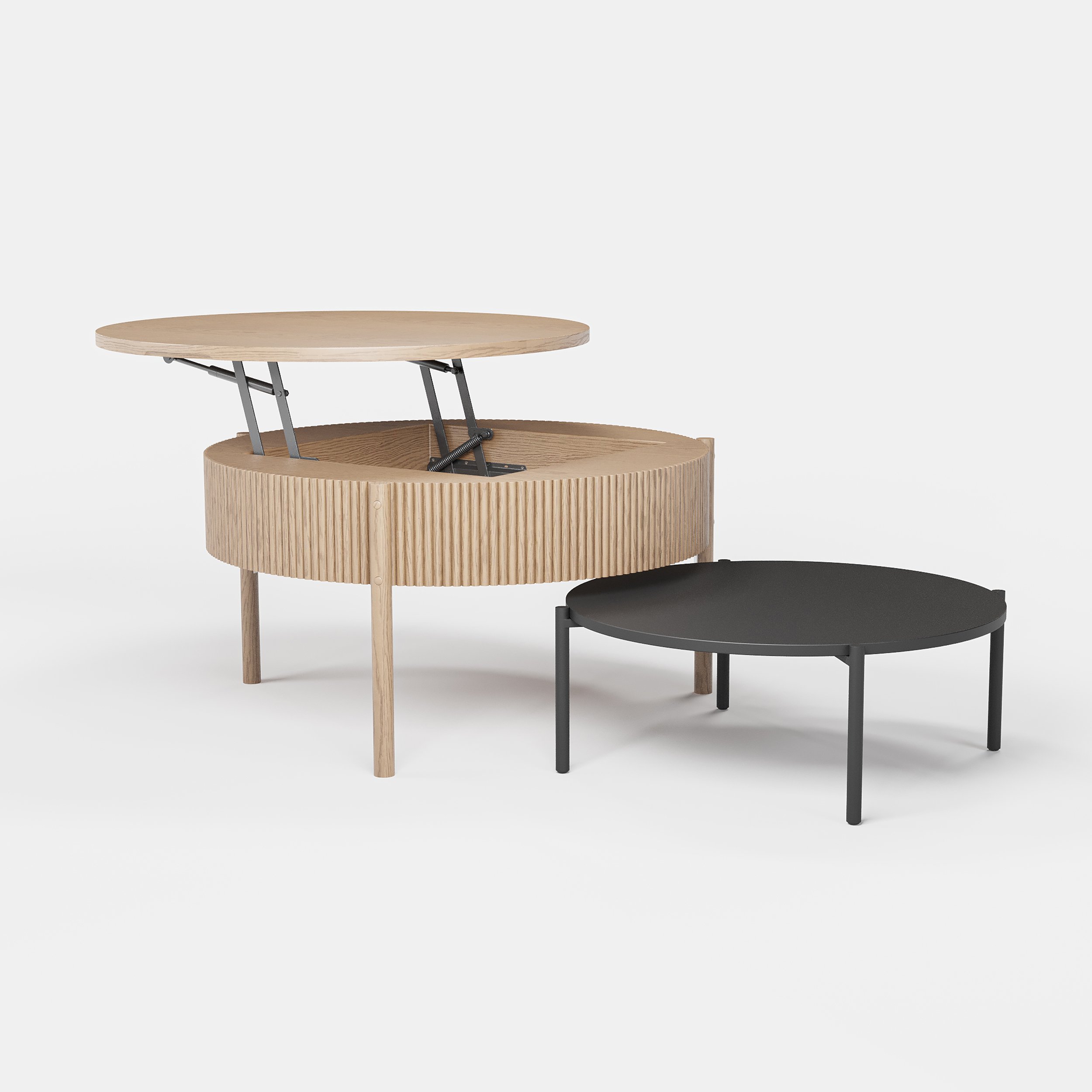 HMR - Round Lift Top Nesting Natural Coffee Table Set(24"-30")