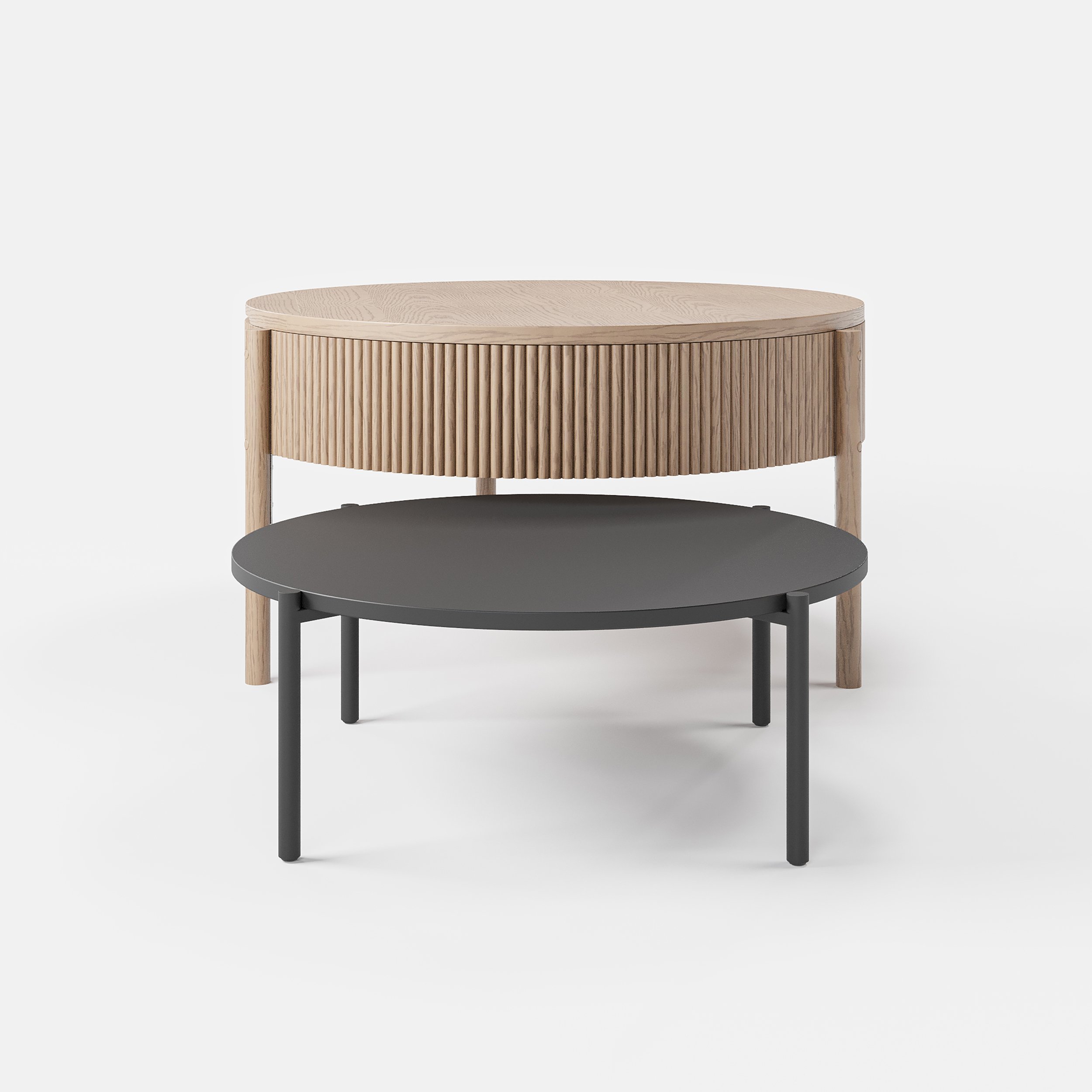 HMR - Round Lift Top Nesting Natural Coffee Table Set(24"-30")