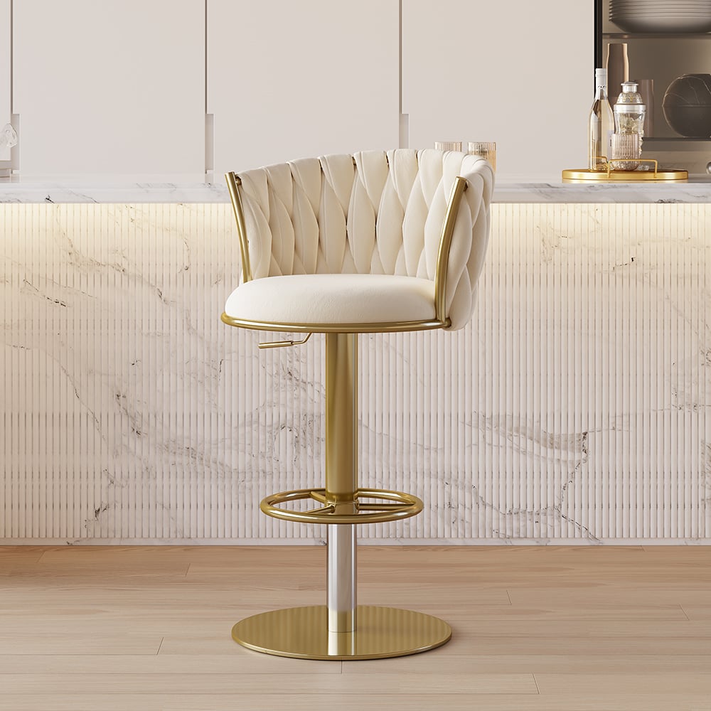 HMR Set of 2 Modern Adjustable Swivel Bar Stools or Counter Stools with Upholstery - Off-White