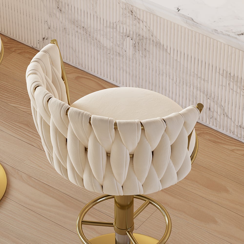 HMR Set of 2 Modern Adjustable Swivel Bar Stools or Counter Stools with Upholstery - Off-White