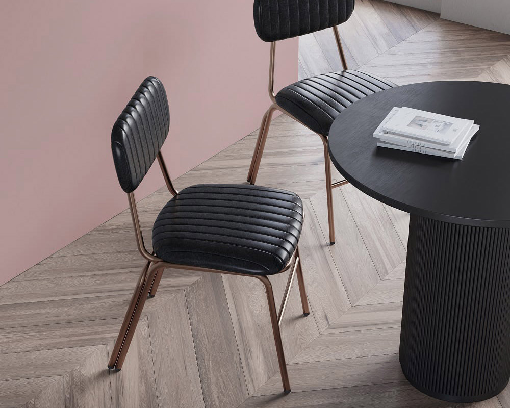 HMR Modern Dining Chairs with Faux Leather Upholstery (Set of 6) - Black