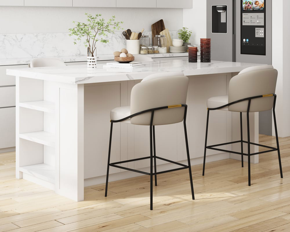 HMR Linenic Series Modern PU Leather Bar Stools - Gray, 20.9"L x 20.9"W x 41.3"H, 6-Pieces