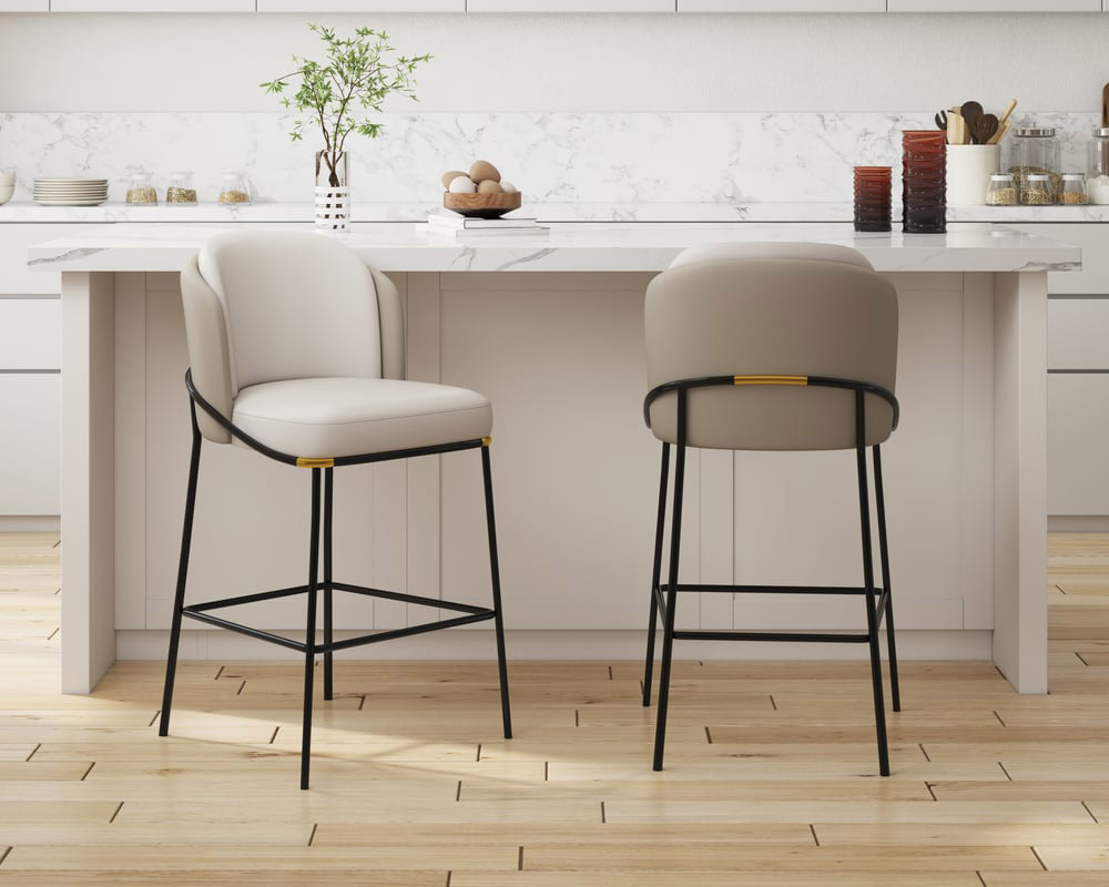 HMR Linenic Series Modern PU Leather Bar Stools - Gray, 20.9"L x 20.9"W x 41.3"H, 6-Pieces