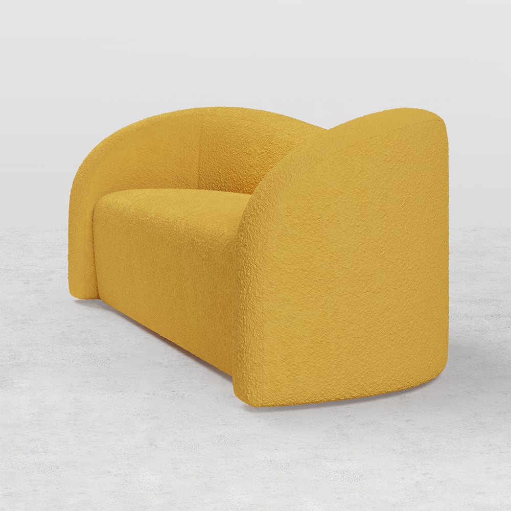 HMR Modern 91" Curved 3 Seater Sofa with Boucle Upholstered - Yellow