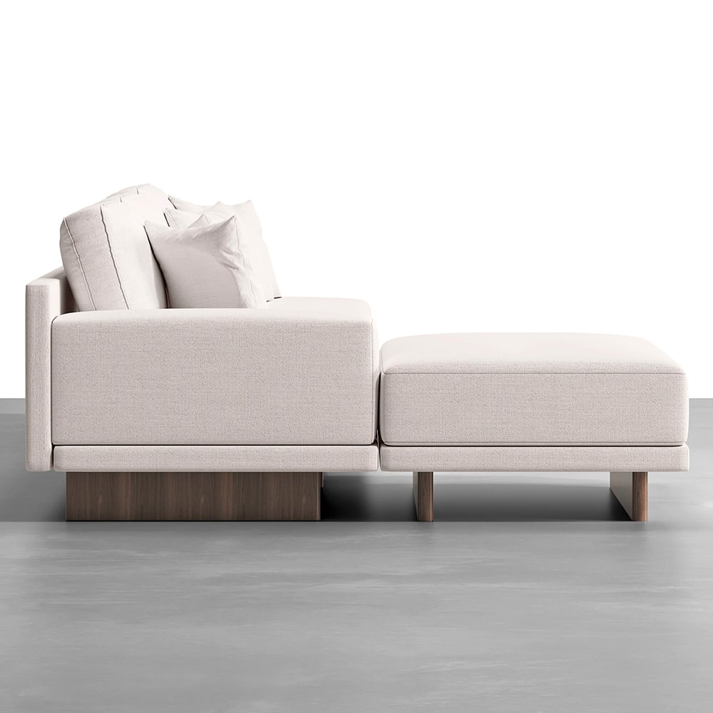HMR L-Shaped Modular Sectional Sofa & Square Sintered Stone Block Coffee Table - White, Cotton & Linen, Style B