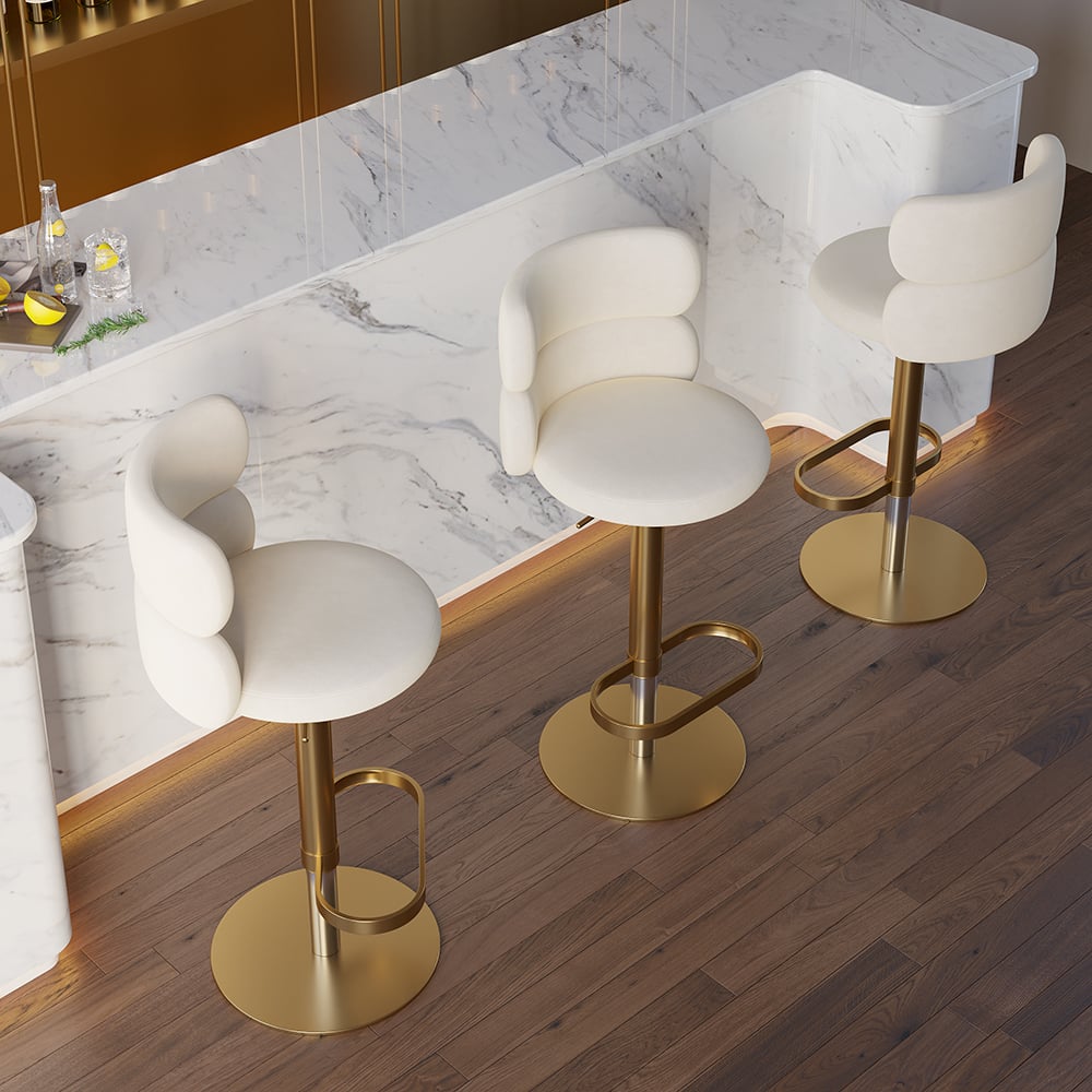 HMR Affordable Luxury Modern Adjustable Swivel Bar Stools with Velvet Upholstery - Beige, 2-Pieces