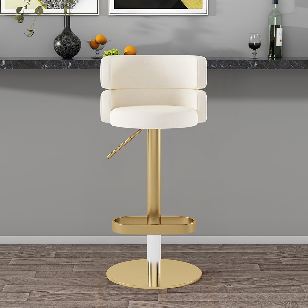 HMR Affordable Luxury Modern Adjustable Swivel Bar Stools with Velvet Upholstery - Beige, 2-Pieces