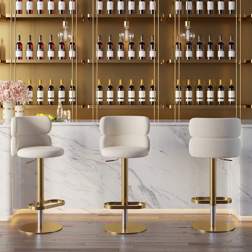 HMR Affordable Luxury Modern Adjustable Swivel Bar Stools with Velvet Upholstery - Beige, 2-Pieces