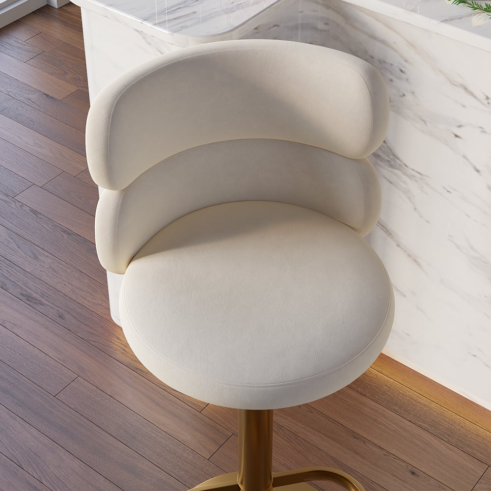 HMR Affordable Luxury Modern Adjustable Swivel Bar Stools with Velvet Upholstery - Beige, 2-Pieces