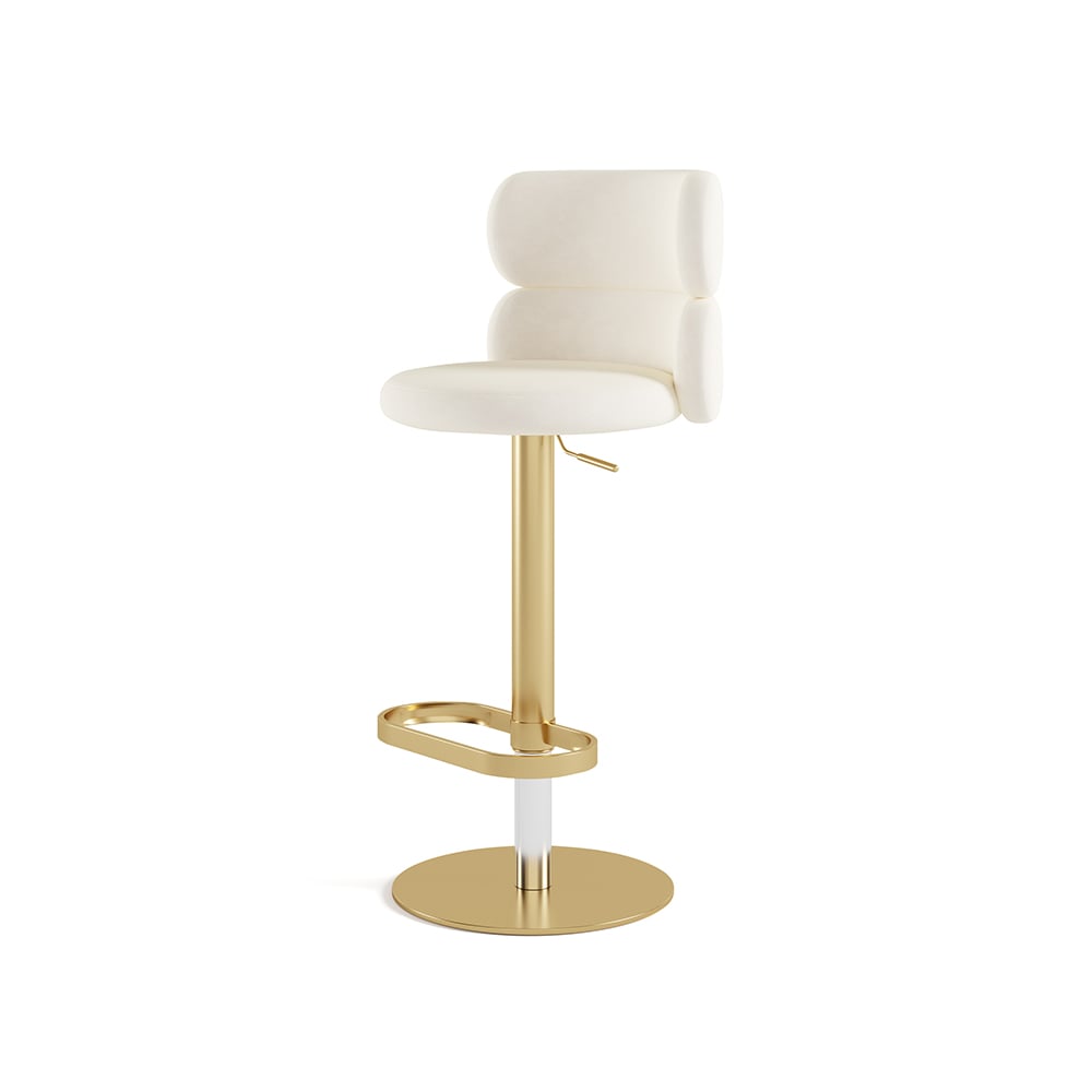HMR Affordable Luxury Modern Adjustable Swivel Bar Stools with Velvet Upholstery - Beige, 2-Pieces