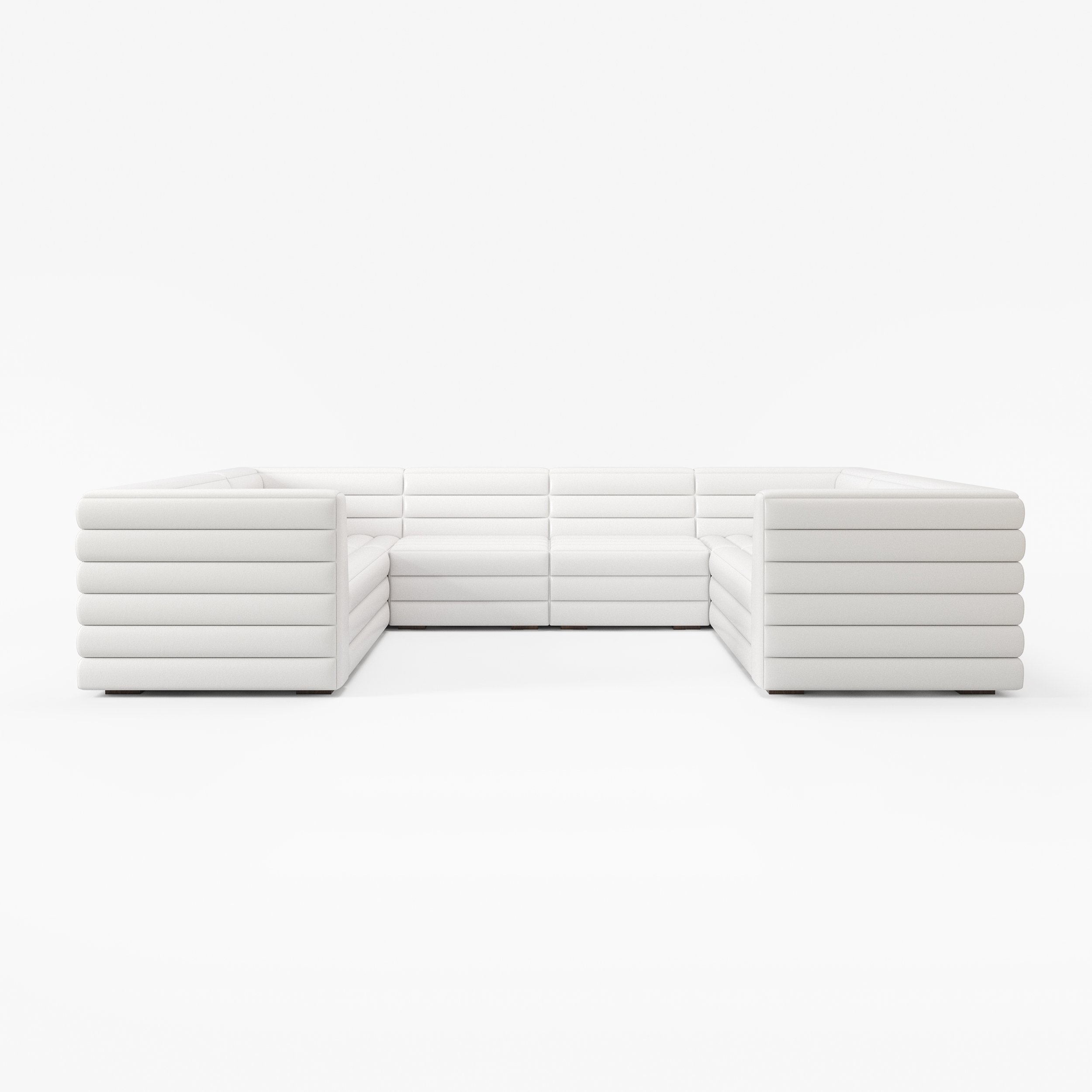 HMR 126" U-Shaped Modern Modular Sectional Sofa for 8 Seaters - White, Microfiber Leather