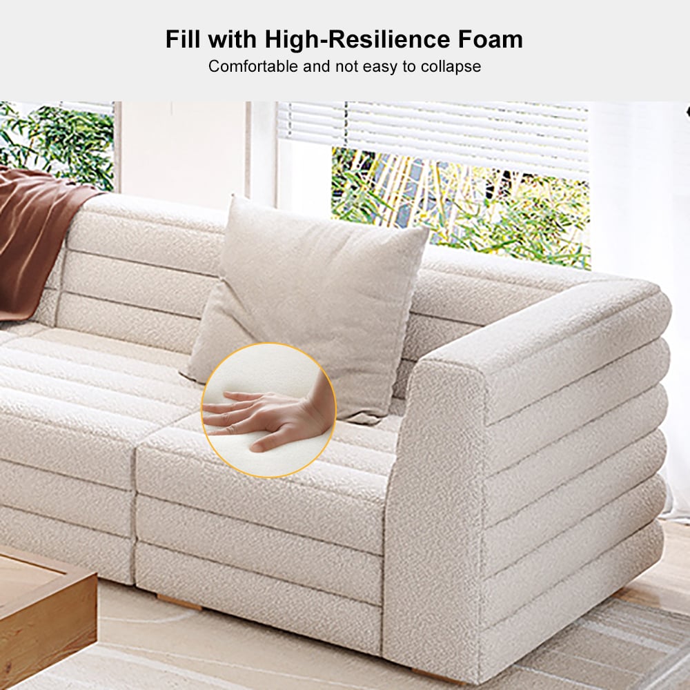 HMR 126" U-Shaped Modern Modular Sectional Sofa for 8 Seaters - White, Microfiber Leather