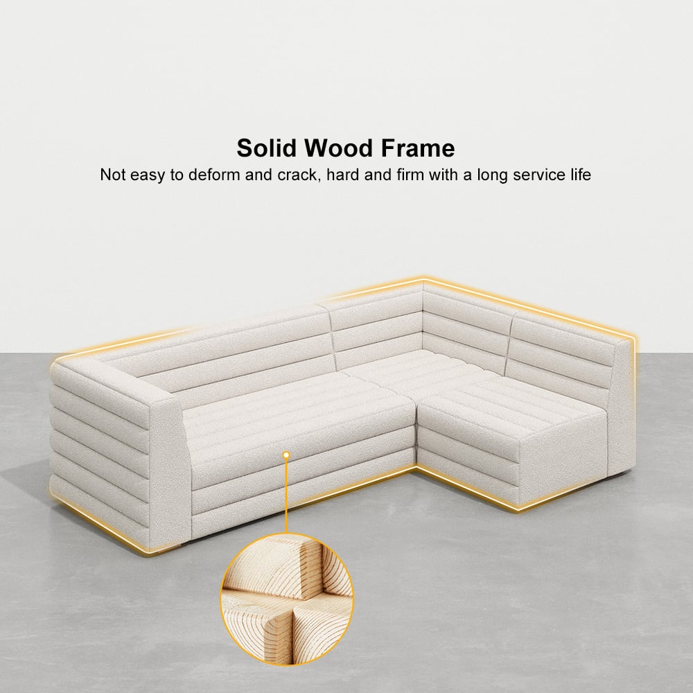 HMR 126" U-Shaped Modern Modular Sectional Sofa for 8 Seaters - White, Microfiber Leather
