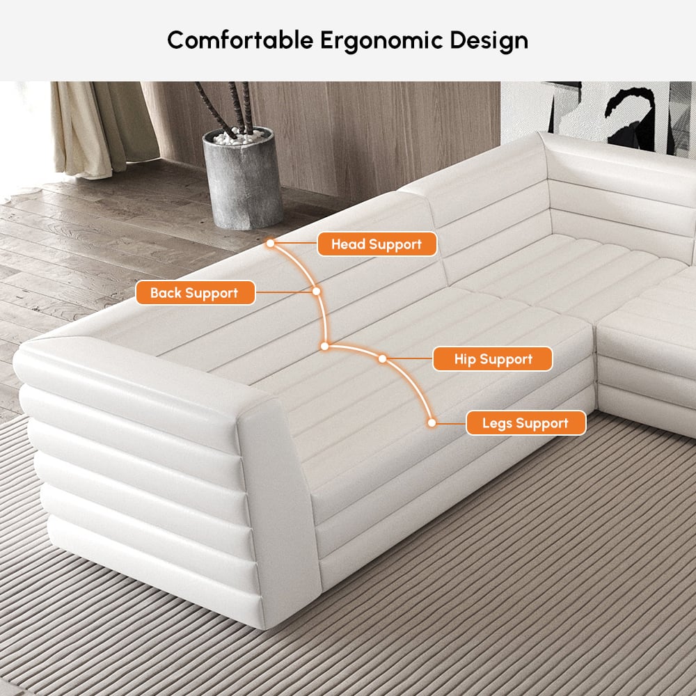 HMR 126" U-Shaped Modern Modular Sectional Sofa for 8 Seaters - White, Microfiber Leather
