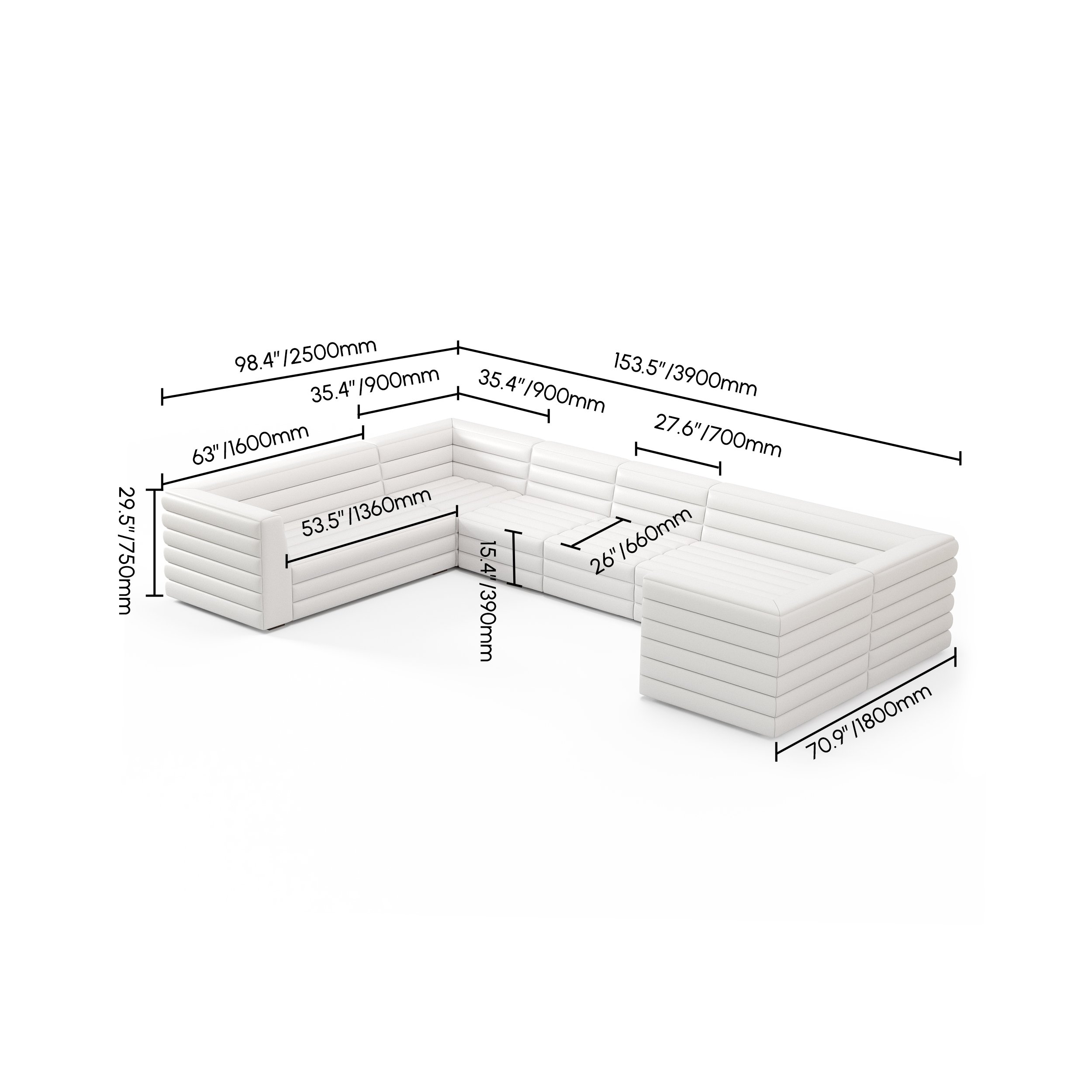 HMR 126" U-Shaped Modern Modular Sectional Sofa for 8 Seaters - White, Microfiber Leather