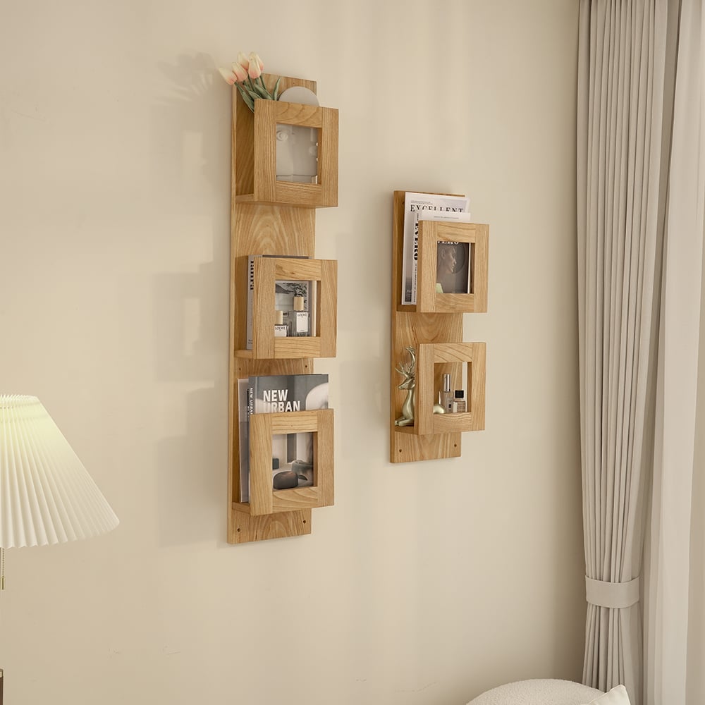 HMR - 2-Piece Wooden Wall Mounted Display Shelves Magazine Racks