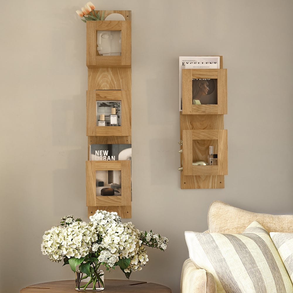 HMR - 2-Piece Wooden Wall Mounted Display Shelves Magazine Racks