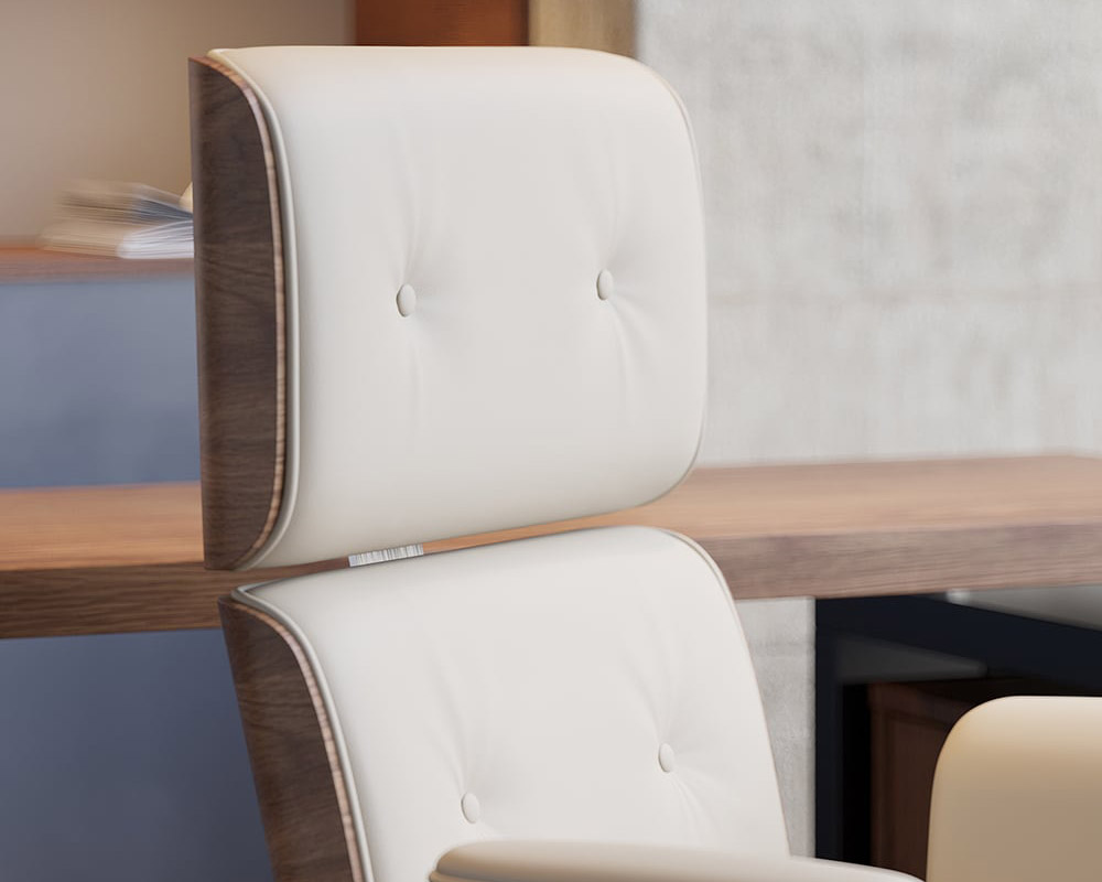 HMR - Modern Home Office Chair Swivel Upholstered Wooden Office Chair Adjustable Height