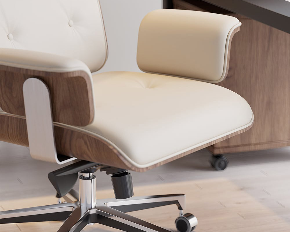 HMR - Modern Home Office Chair Swivel Upholstered Wooden Office Chair Adjustable Height