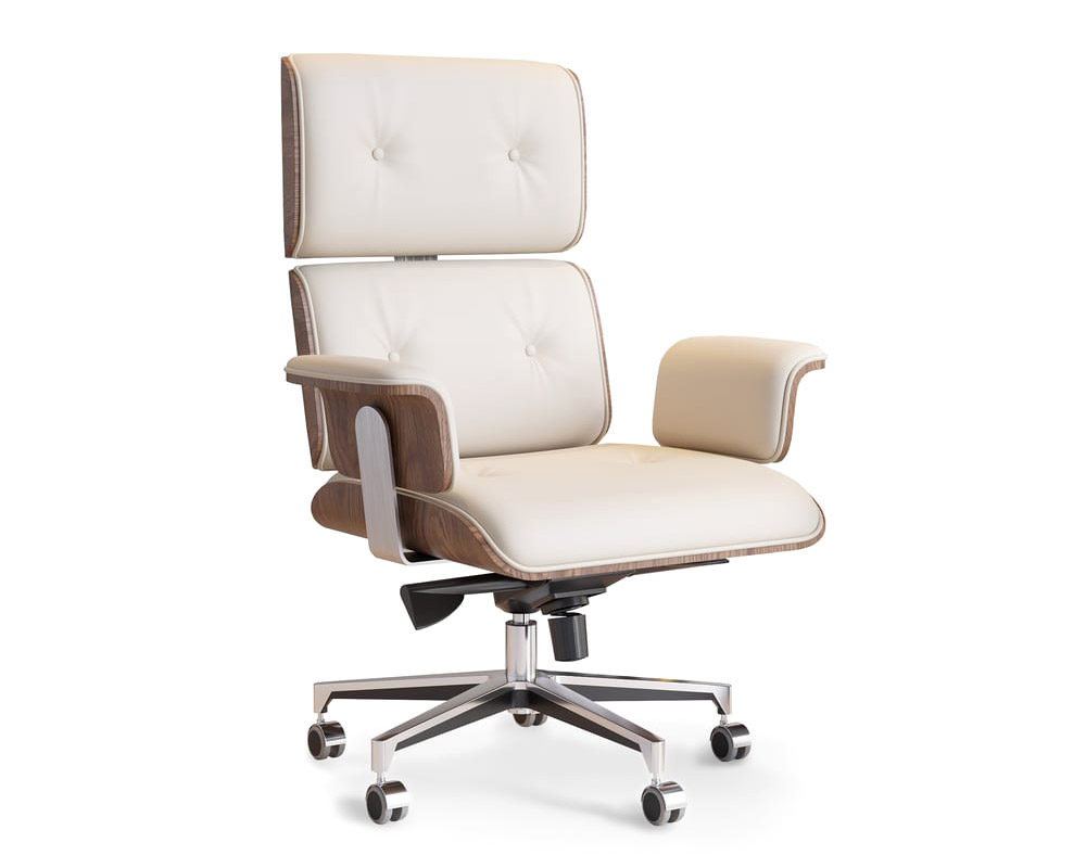 HMR - Modern Home Office Chair Swivel Upholstered Wooden Office Chair Adjustable Height
