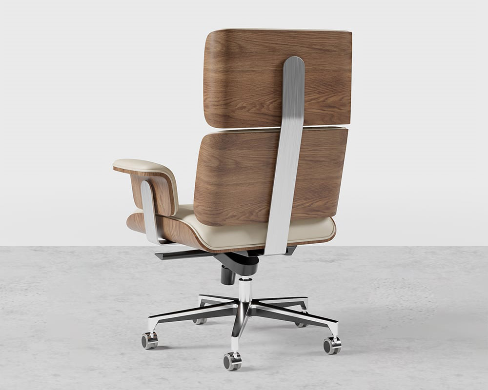 HMR - Modern Home Office Chair Swivel Upholstered Wooden Office Chair Adjustable Height