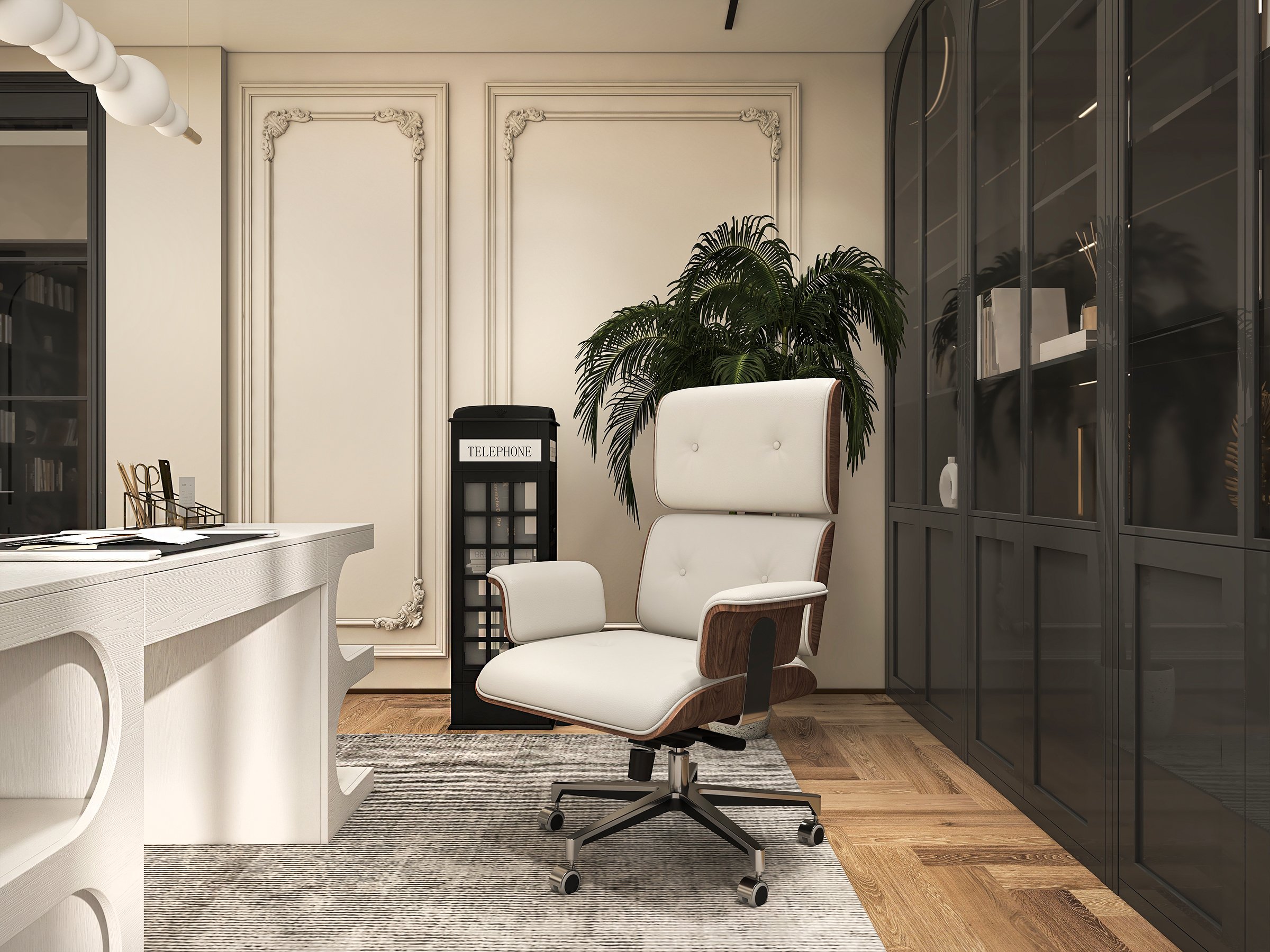 HMR - Modern Home Office Chair Swivel Upholstered Wooden Office Chair Adjustable Height