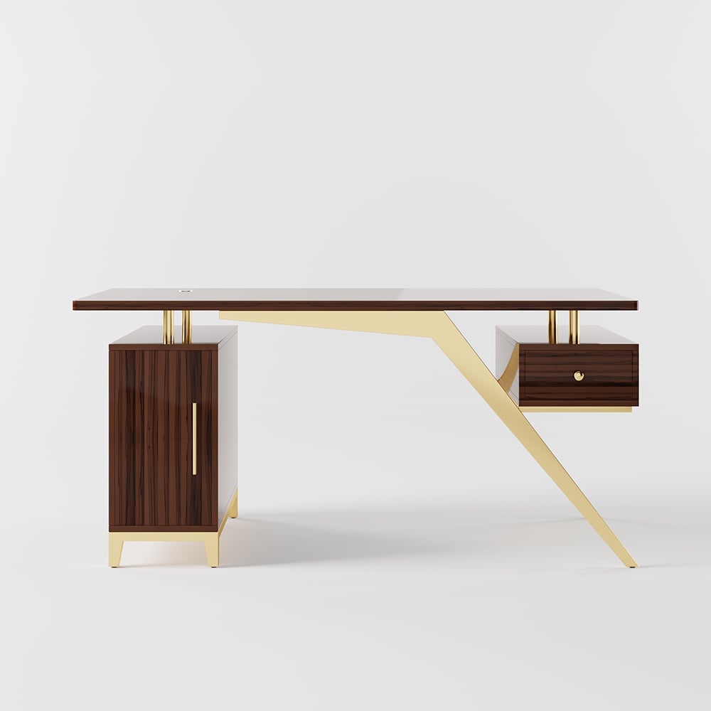 HMR Hungled 55" Modern Office Executive Desk with Storage File Cabinet - Sandalwood