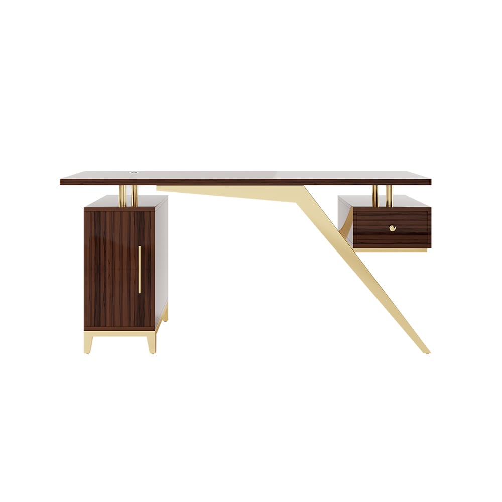 HMR Hungled 55" Modern Office Executive Desk with Storage File Cabinet - Sandalwood