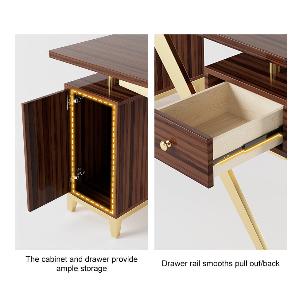 HMR Hungled 55" Modern Office Executive Desk with Storage File Cabinet - Sandalwood