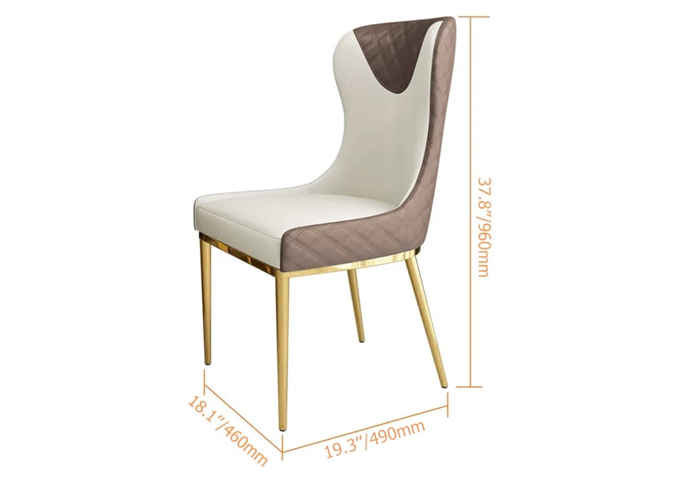 HMR Modern Dining Chairs with White PU Leather Upholstery - Brown, Set of 6