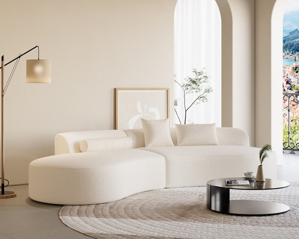 HMR - 109" 2-Piece Curved Sectional Sofa with Pillows