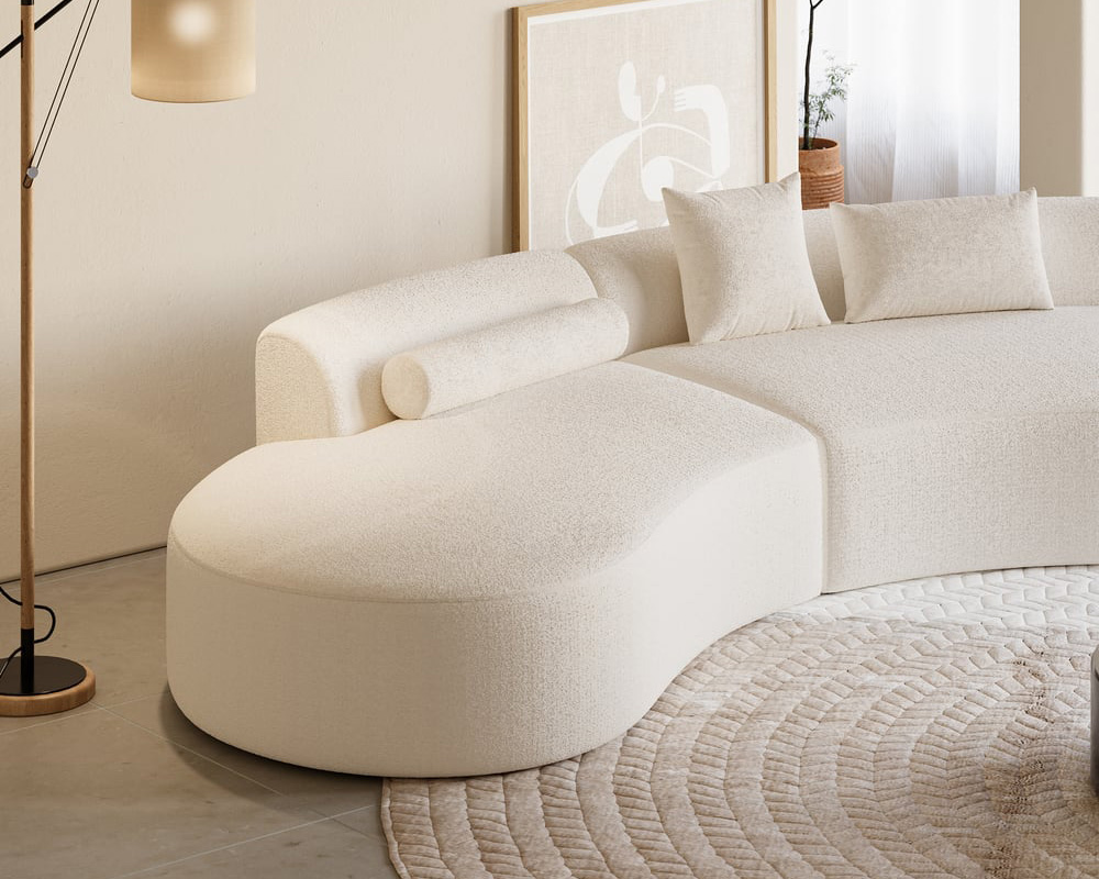 HMR 109" 2-Piece Curved Sectional Sofa with Pillows - White, Boucle