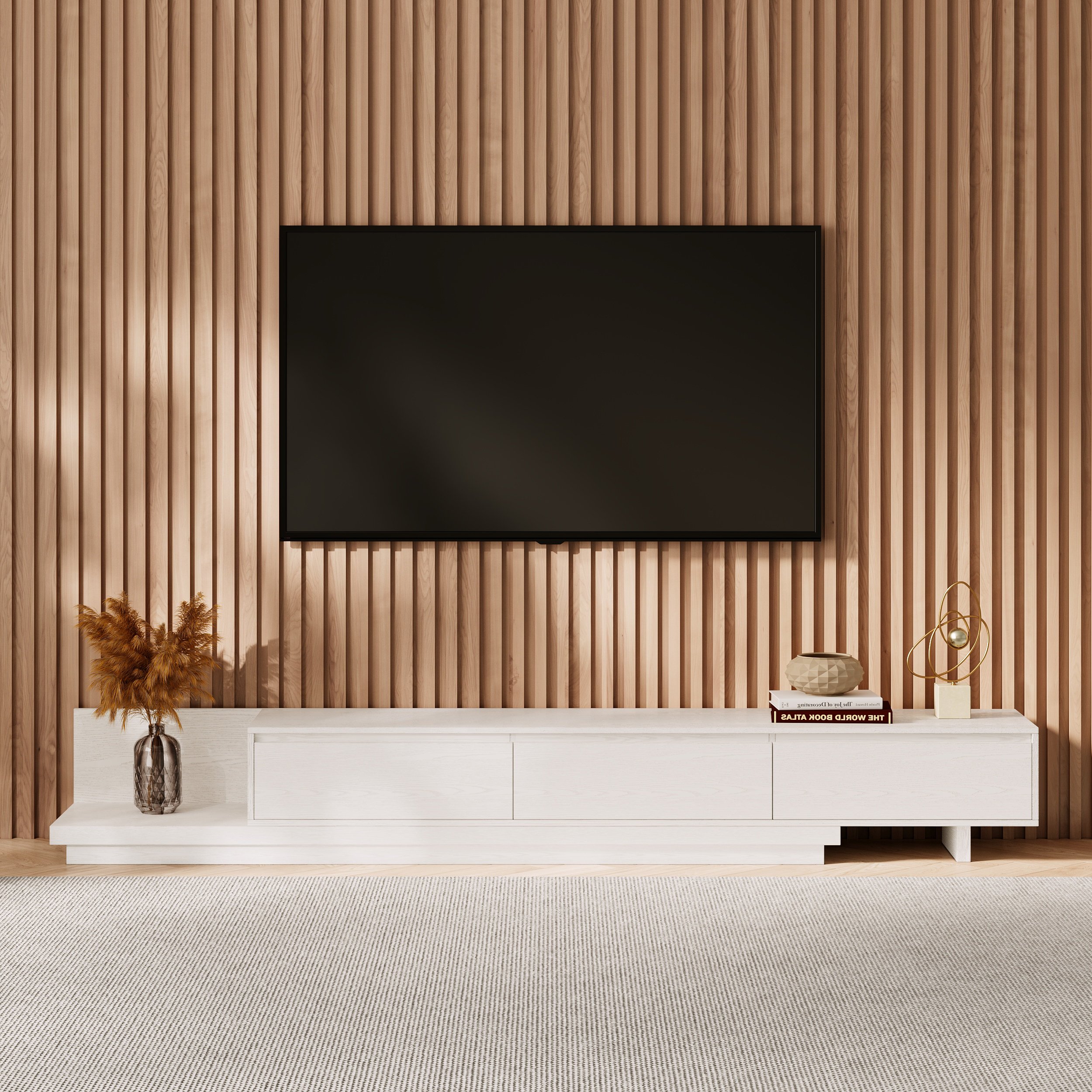 HMR Fero Extendable TV Stand with Drawers - White, MDF, 79"