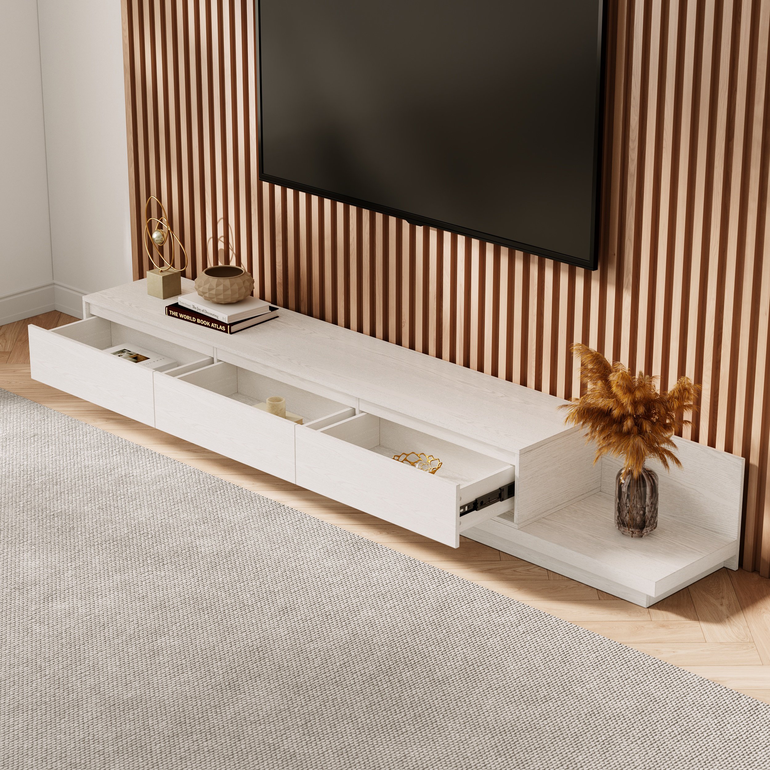 HMR Fero Extendable TV Stand with Drawers - White, MDF, 79"