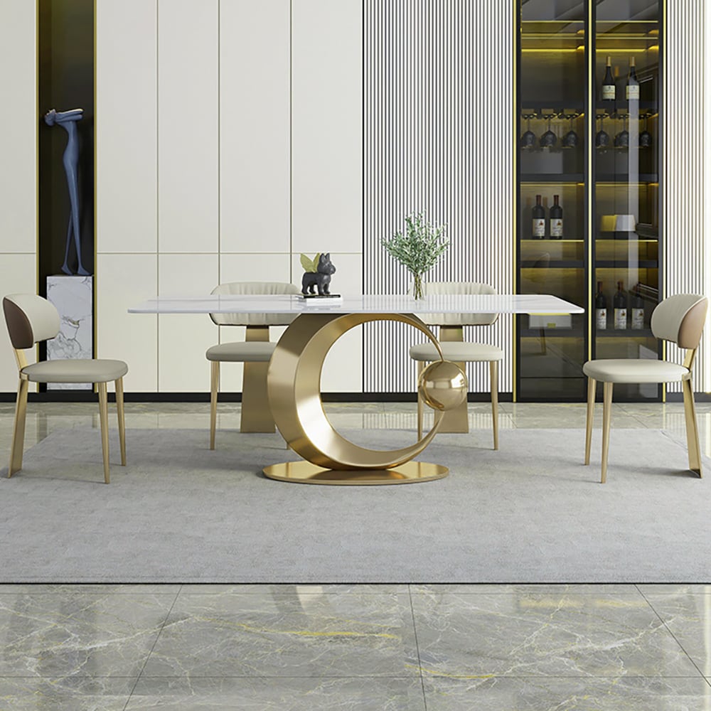HMR - 71.3" Modern Style Rectangle Sintered Stone Dining Table Seats 6-8 People