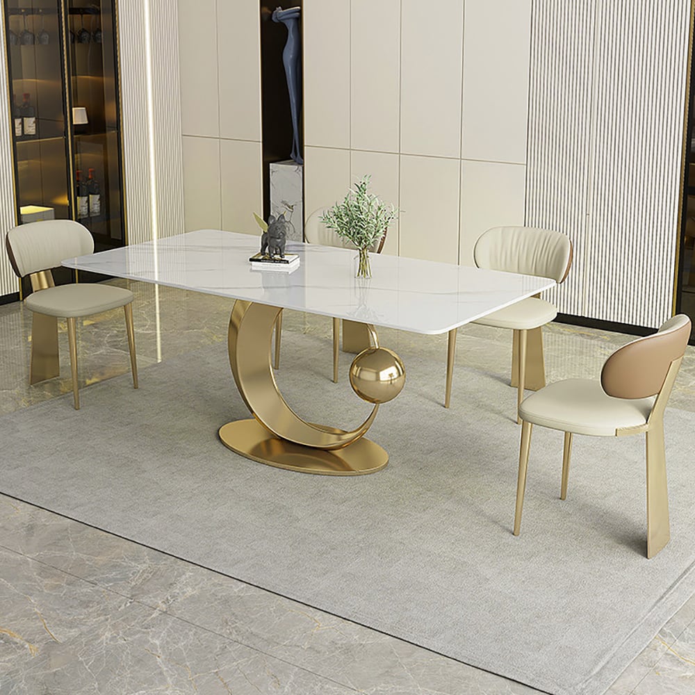 HMR - 71.3" Modern Style Rectangle Sintered Stone Dining Table Seats 6-8 People