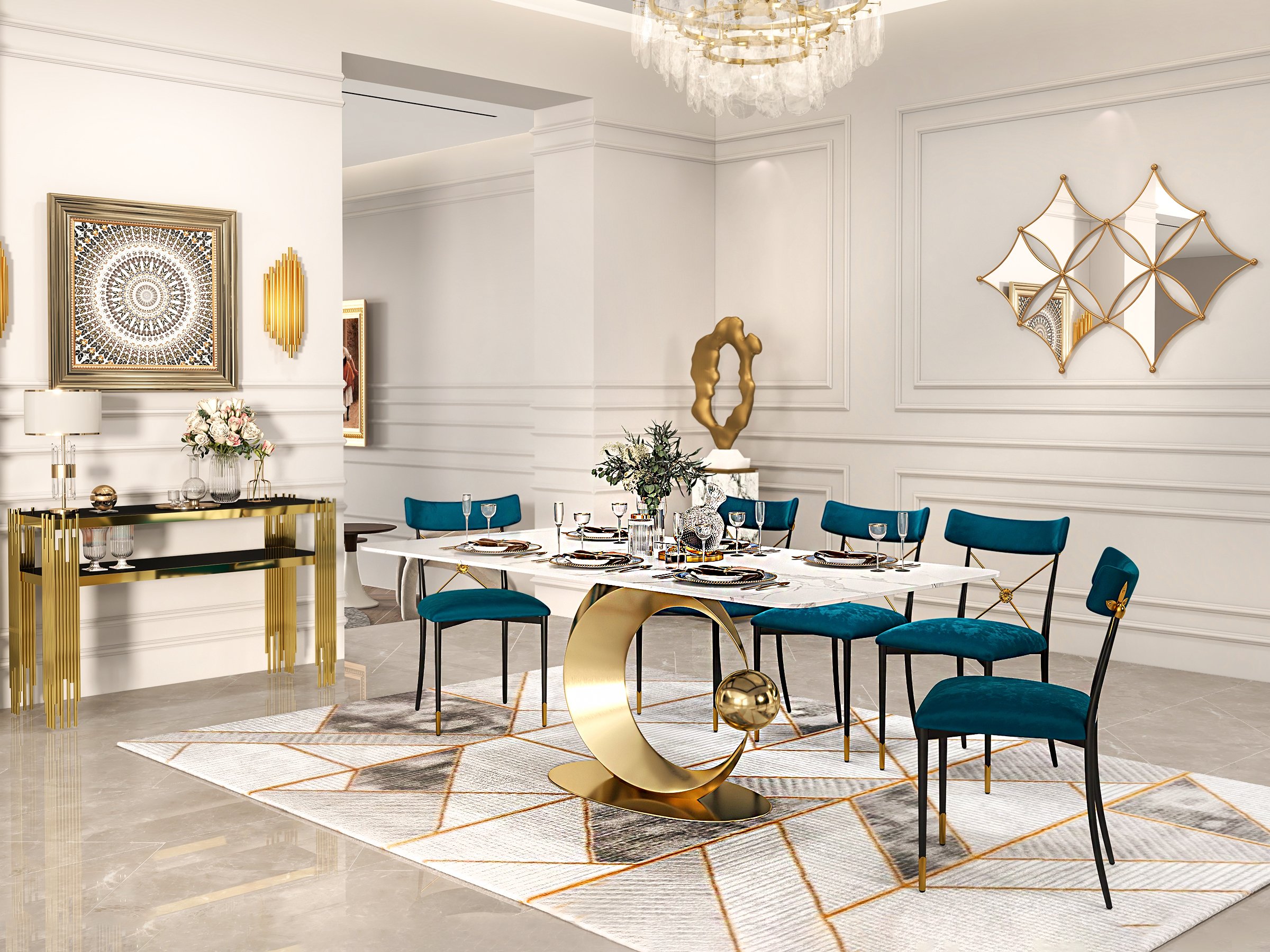 HMR - 71.3" Modern Style Rectangle Sintered Stone Dining Table Seats 6-8 People