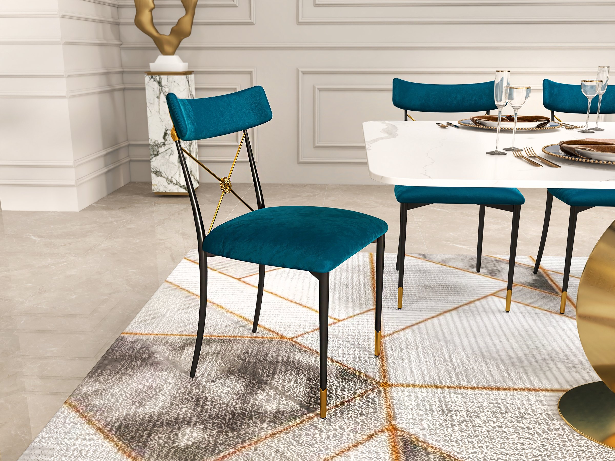 HMR - 71.3" Modern Style Rectangle Sintered Stone Dining Table Seats 6-8 People