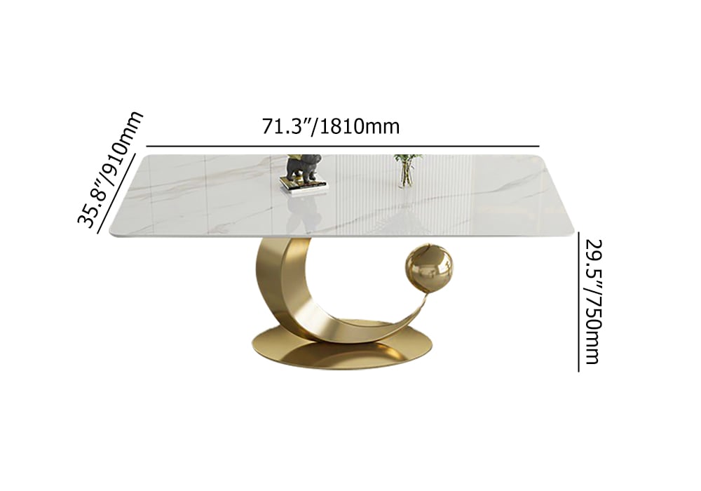 HMR - 71.3" Modern Style Rectangle Sintered Stone Dining Table Seats 6-8 People