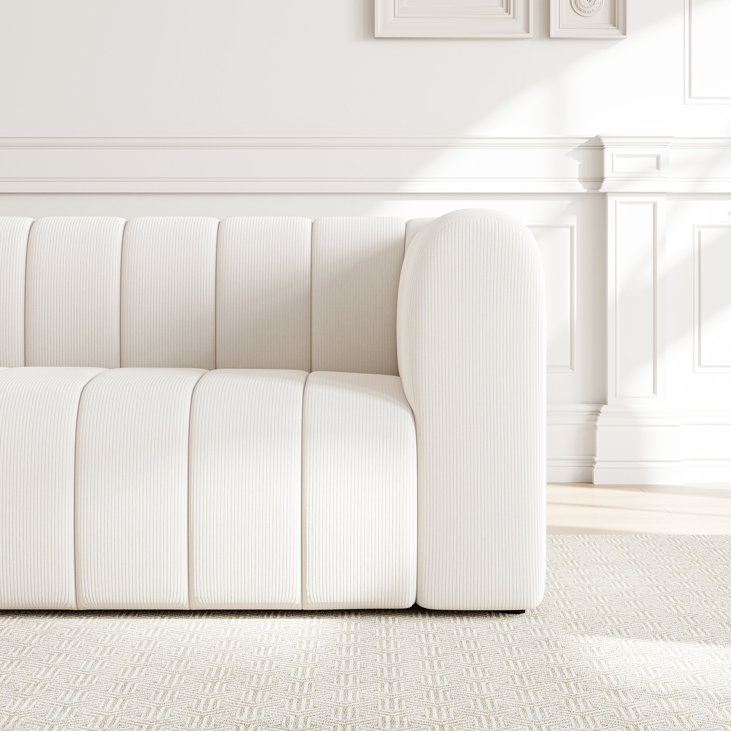 HMR Modern 3-Seater Sofa with Corduroy Upholstered - Off-White