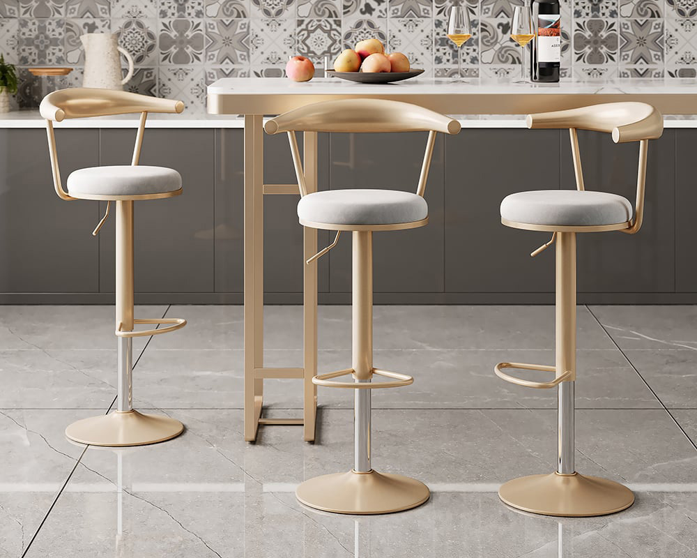 HMR Modern Adjustable Swivel Bar Stools with Velvet Upholstery (Set of 8) - Gray